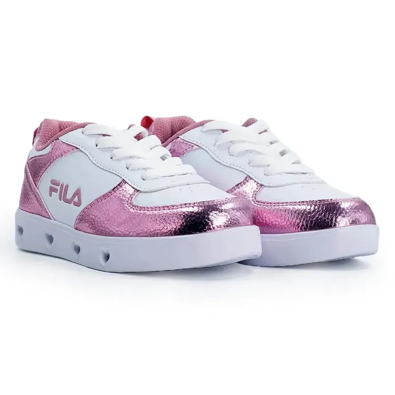 FILA Lucia Lights Kids Sneaker - White/Pink Metallic - Image 3