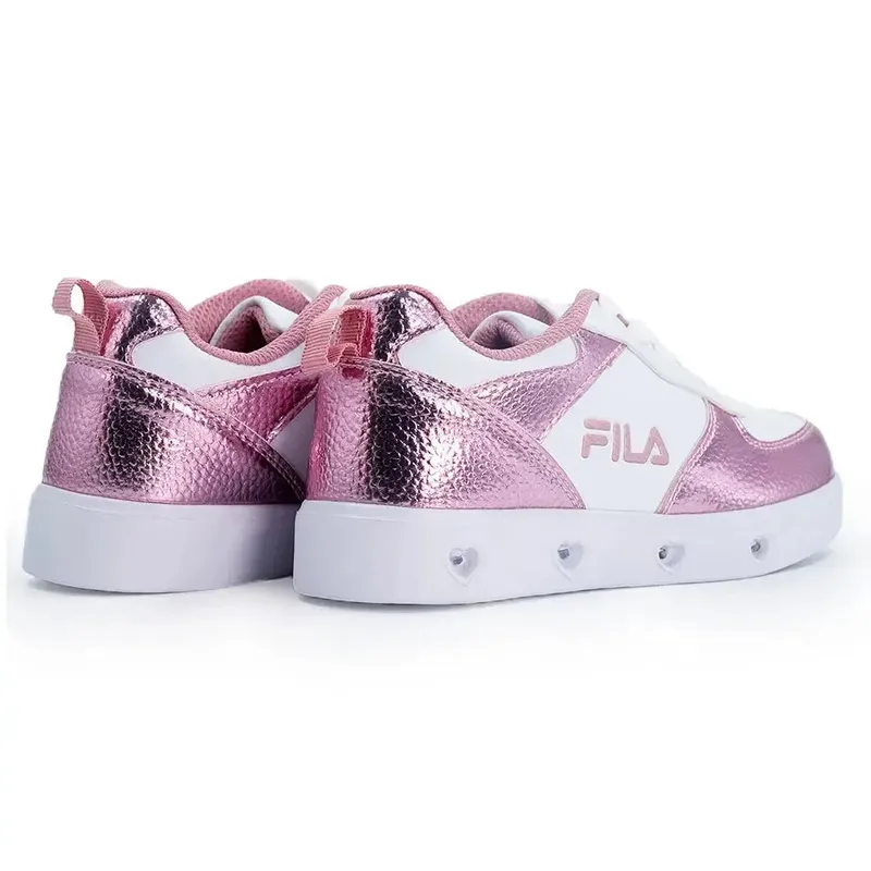 FILA Lucia Lights Kids Sneaker - White/Pink Metallic - Image 4