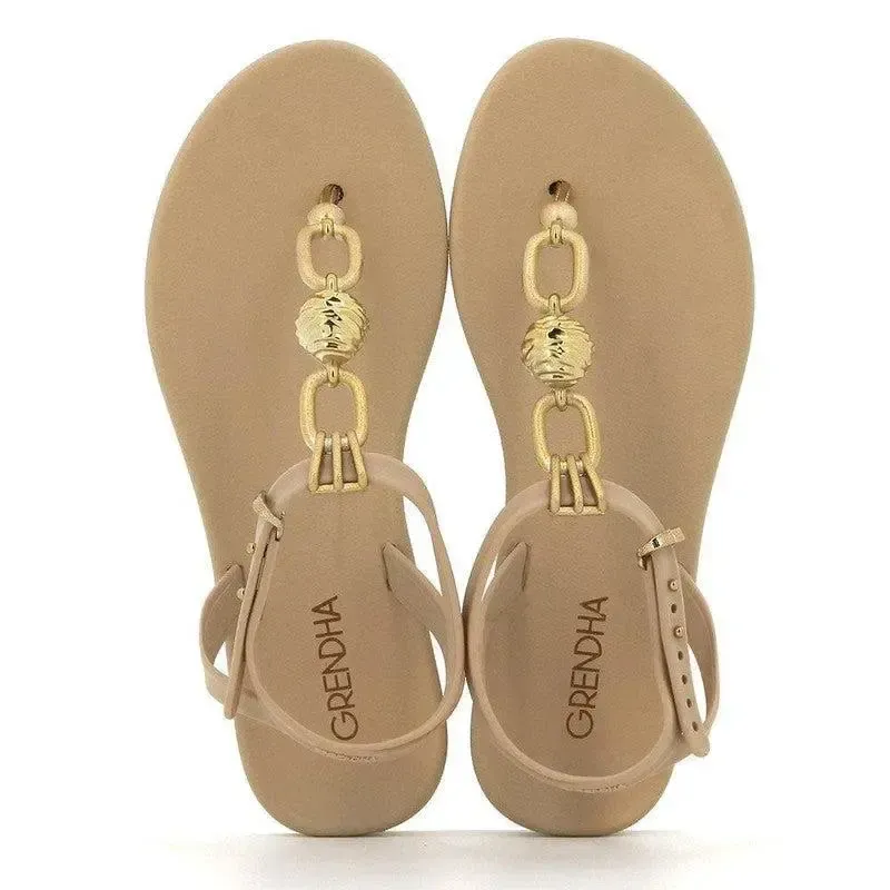 Grendha Slingback Sandals with Trim - Beige/Gold - Image 4