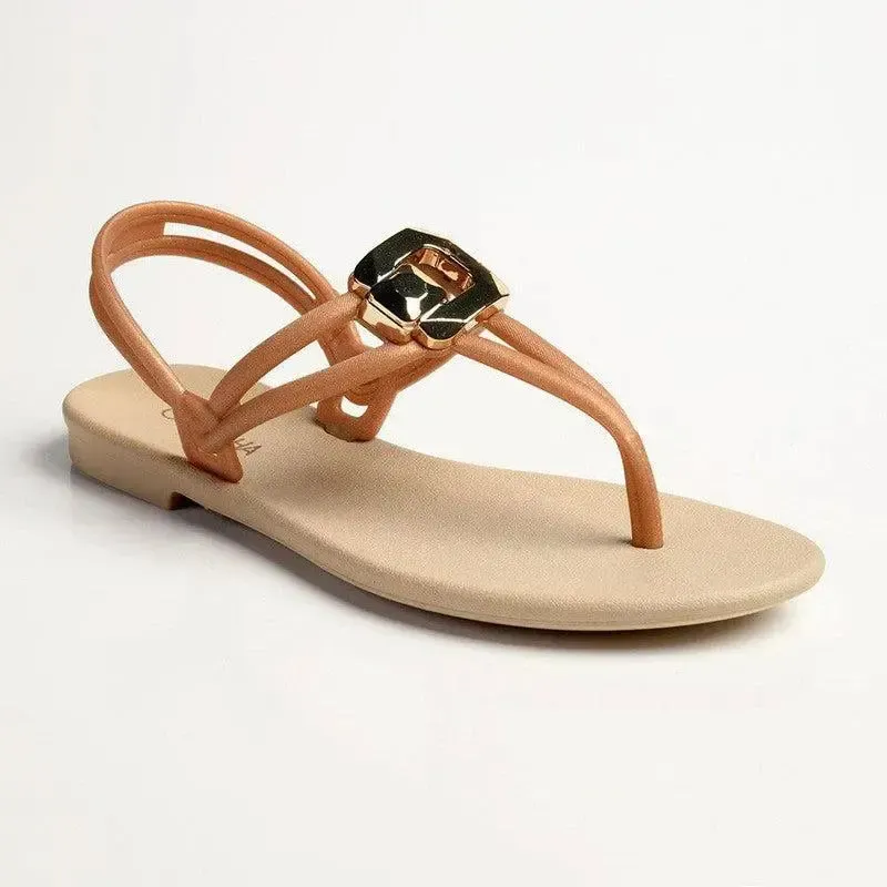 Grendha Tully Slingback Thong Sandals - Beige/Gold - Image 3