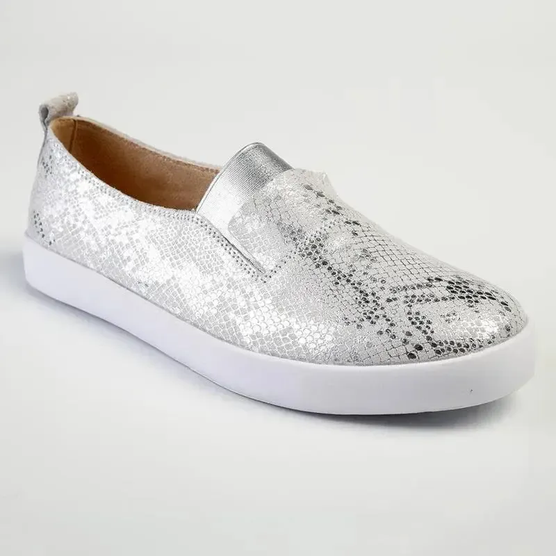 Julz Fran Leather Metalic Slip On- Silver - Image 3