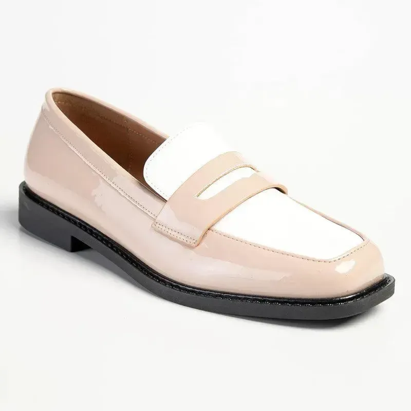 Madison Bliss 2 Tone Slip On Loafers - Nude / White - Image 3