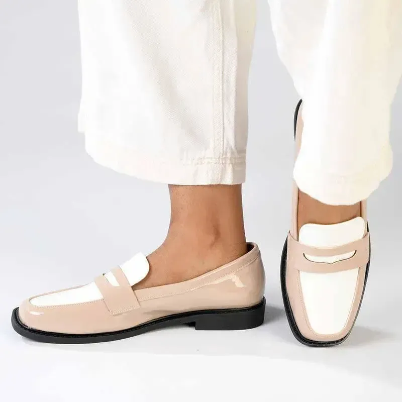 Madison Bliss 2 Tone Slip On Loafers - Nude / White - Image 5