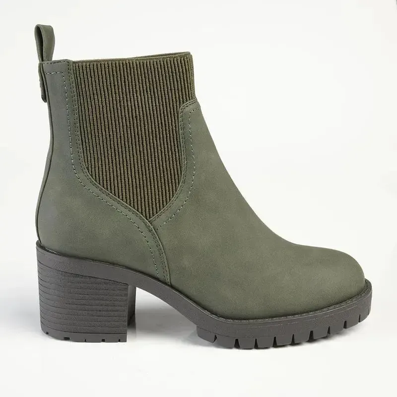 Madison Ella 2 Ribbed Gusset Ankle Boot - Khaki - Image 4