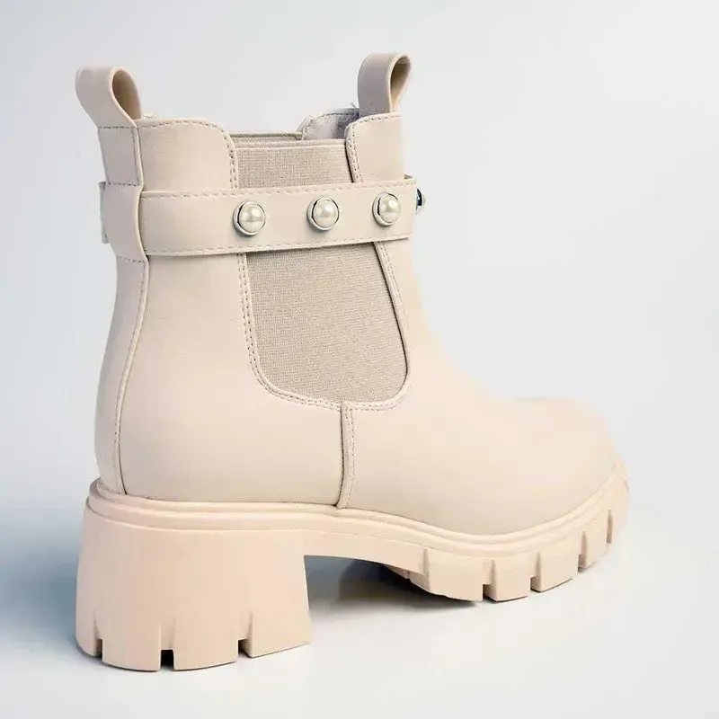 Madison Frankie Chunky Long Gusset Ankle Boot - Nude - Image 4