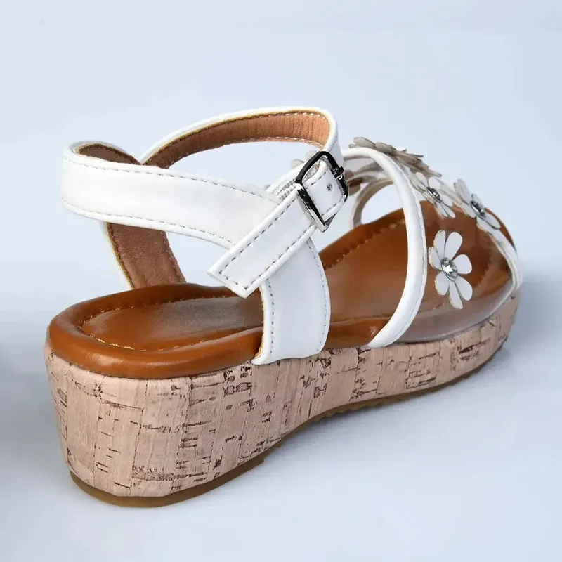 Madison Girls Vynal Flower Wedge - White - Image 3