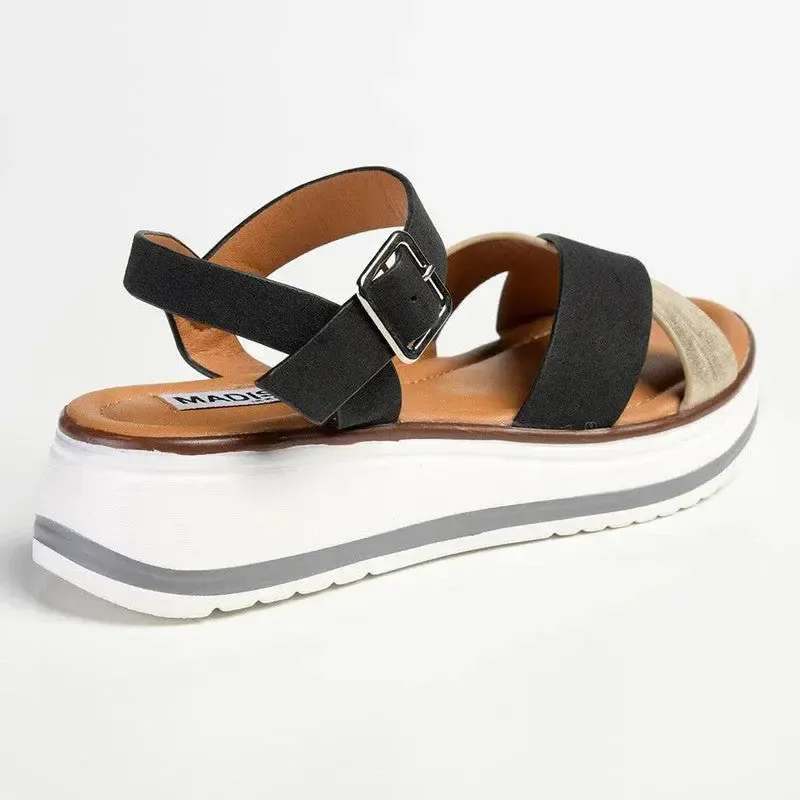 Madison Jacklynn Crossover Footbed Sandal - Black/Gold - Image 4