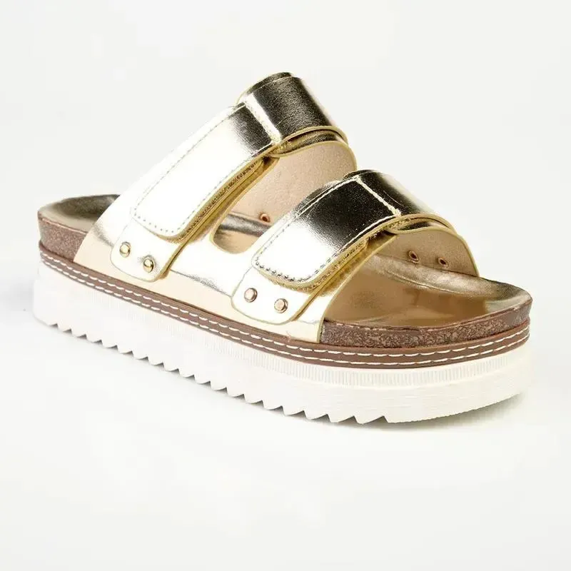 Madison JO Double Velcro Strap Sandals - Champagne - Image 3