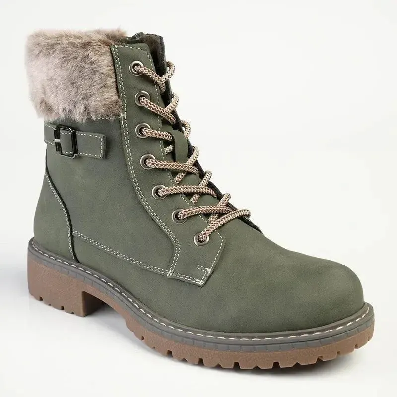 Madison Jordan Fur Collar Lace Up Boot - Khaki - Image 3