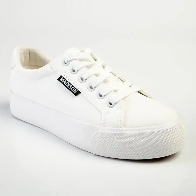 Madison Ladies Basic Lac Up Sneaker - White - Image 3