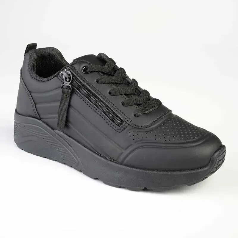 Madison Ladies Side Zip Detailed Sneaker - Black Mono - Image 3
