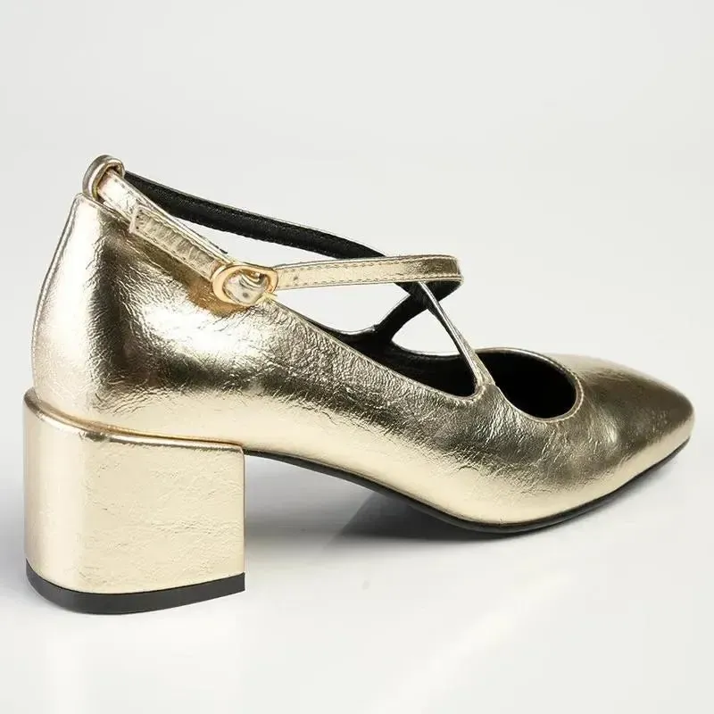 Madison Luzz Low Block Heel - Champagne Gold - Image 4
