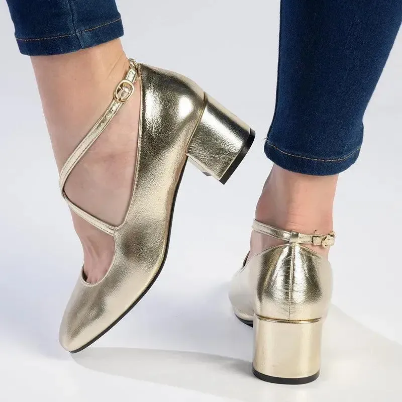 Madison Luzz Low Block Heel - Champagne Gold - Image 5